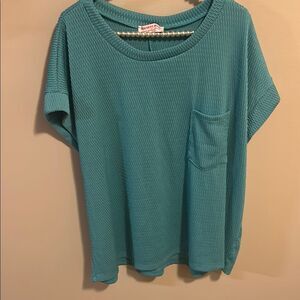 Discount Divas Ribbed Dolman Sleeve Top. Turquoise Color. Size 2XL